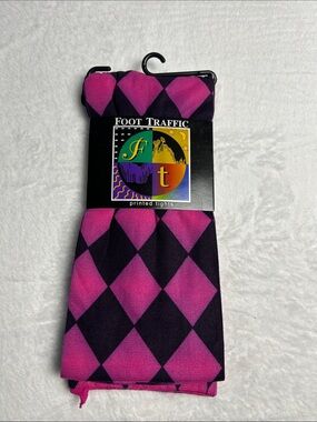 Foot Traffic Pink and Black Argyle Tights